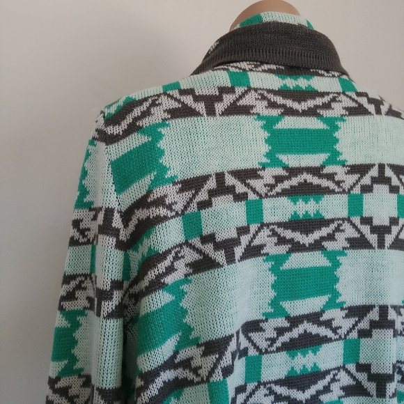 B Sharp Cardigan Fuzzy Tribal Print Mohair Sweater - Picture 3 of 6